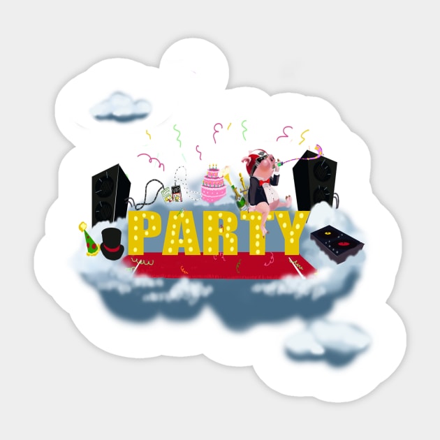 Party-Pig Sticker by Fox_Comix